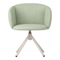 Mint green fabric chair with a smooth texture and minimalist design, featuring a white tripod base.