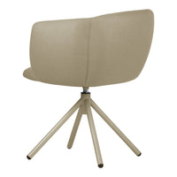 Beige upholstered chair with a sleek backrest and a minimalist, solid-colored design on a tripod base.