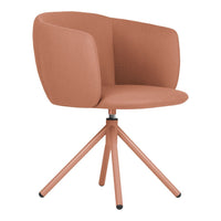 Rosy pink upholstered chair with a minimalist design and sleek four-legged base, perfect for modern decor.