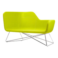 Bright lime green modern sofa with sleek lines and chrome legs, perfect for contemporary decor.