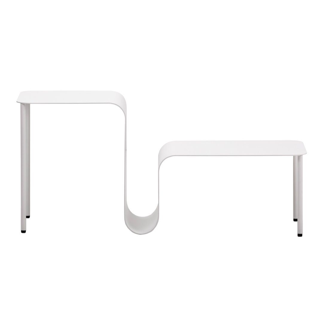 Stylish modern table in sleek white with a unique wave design, perfect for contemporary decor.