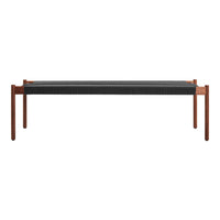 Black woven bench with natural wood legs, featuring a sleek, modern design and textured surface.