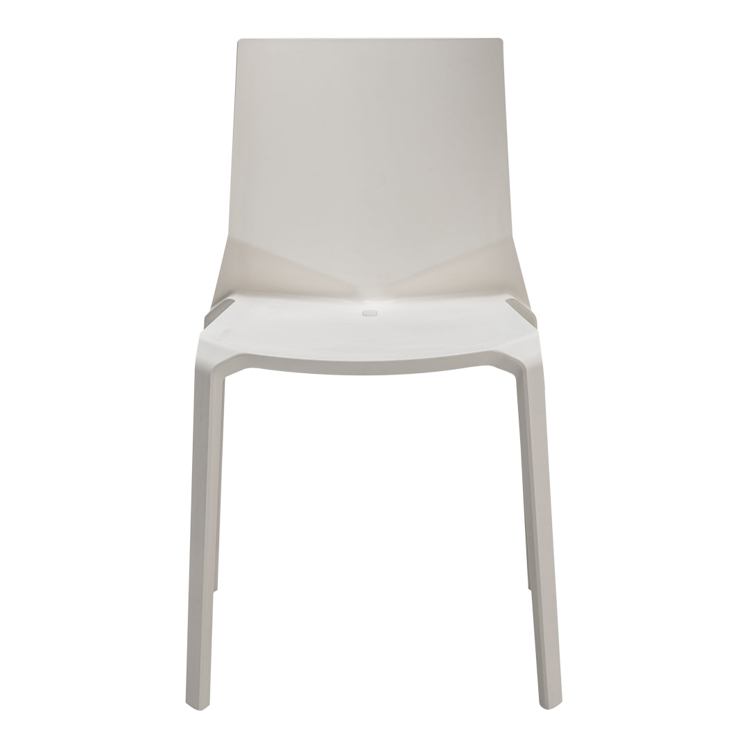 Modern white plastic chair with a sleek, minimalist design and a smooth matte finish. Perfect for contemporary spaces.