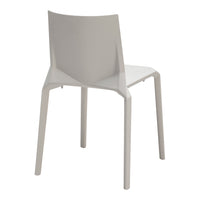 Minimalist light gray chair with a sleek design, featuring smooth curves and a solid color finish.