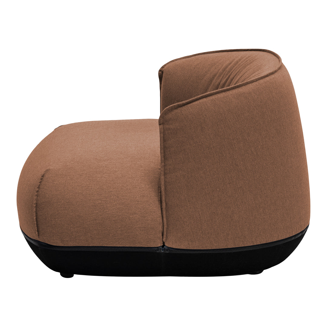 Stylish brown upholstery with smooth black base, featuring a contemporary, minimalistic design.
