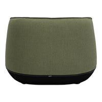 Olive green fabric with a textured finish and a sleek black bottom. Modern design for stylish decor.