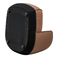 Brown and black padded chair with a sleek, modern design and textured fabric patterns for style and comfort.