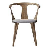 Light wood chair with a smooth, natural finish and a soft gray upholstered seat. Modern and stylish design.