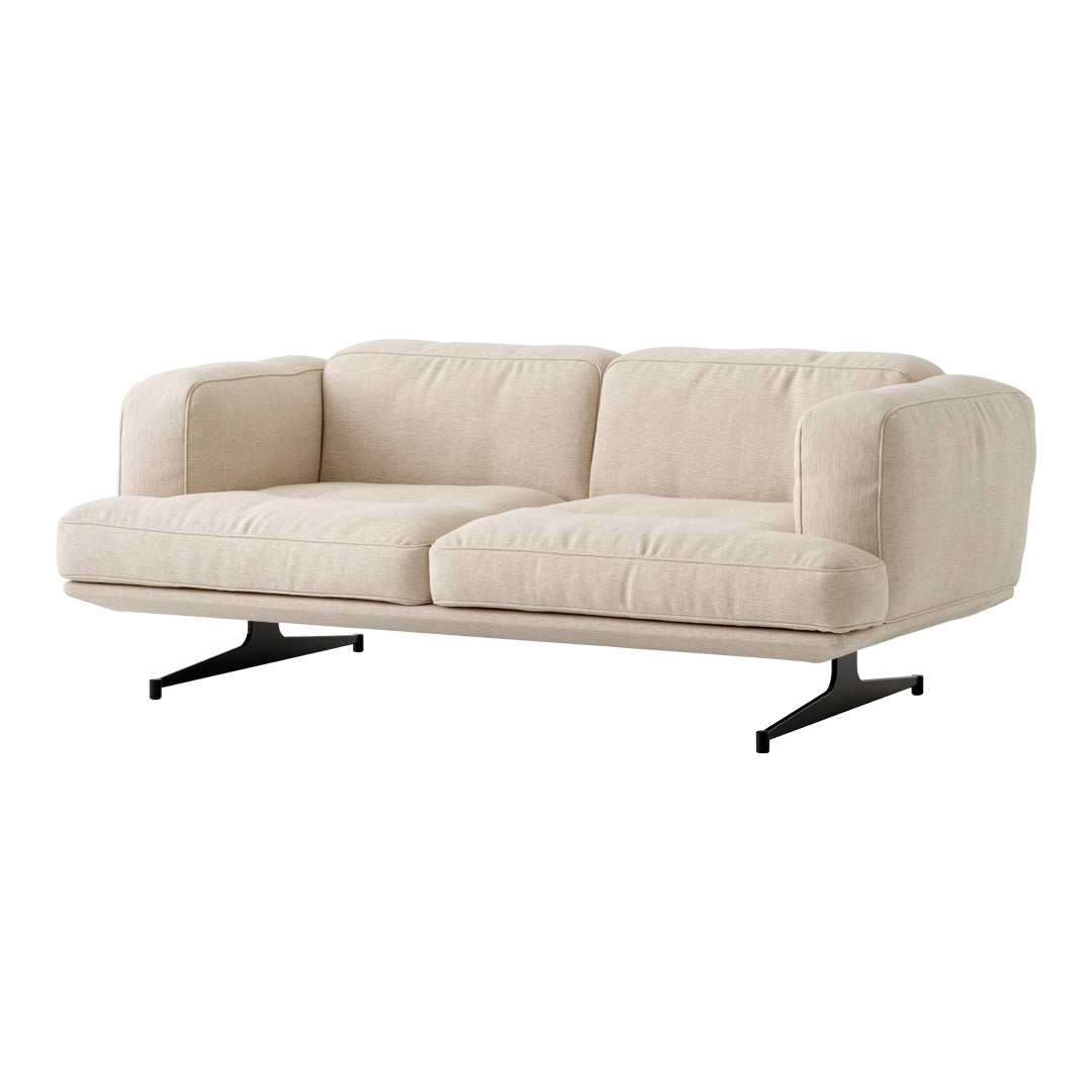 Beige modern sofa with plush upholstery and sleek black metal legs, featuring a minimalist design. Perfect for any decor.