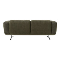 Stylish olive green sofa with a textured fabric and sleek black legs, perfect for modern interiors.