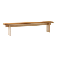 Natural wood bench with a smooth light brown finish and simple, modern design. Ideal for minimalist decor.