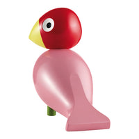 Colorful bird figurine featuring a red head, yellow beak, and a pink body with smooth, rounded shapes.