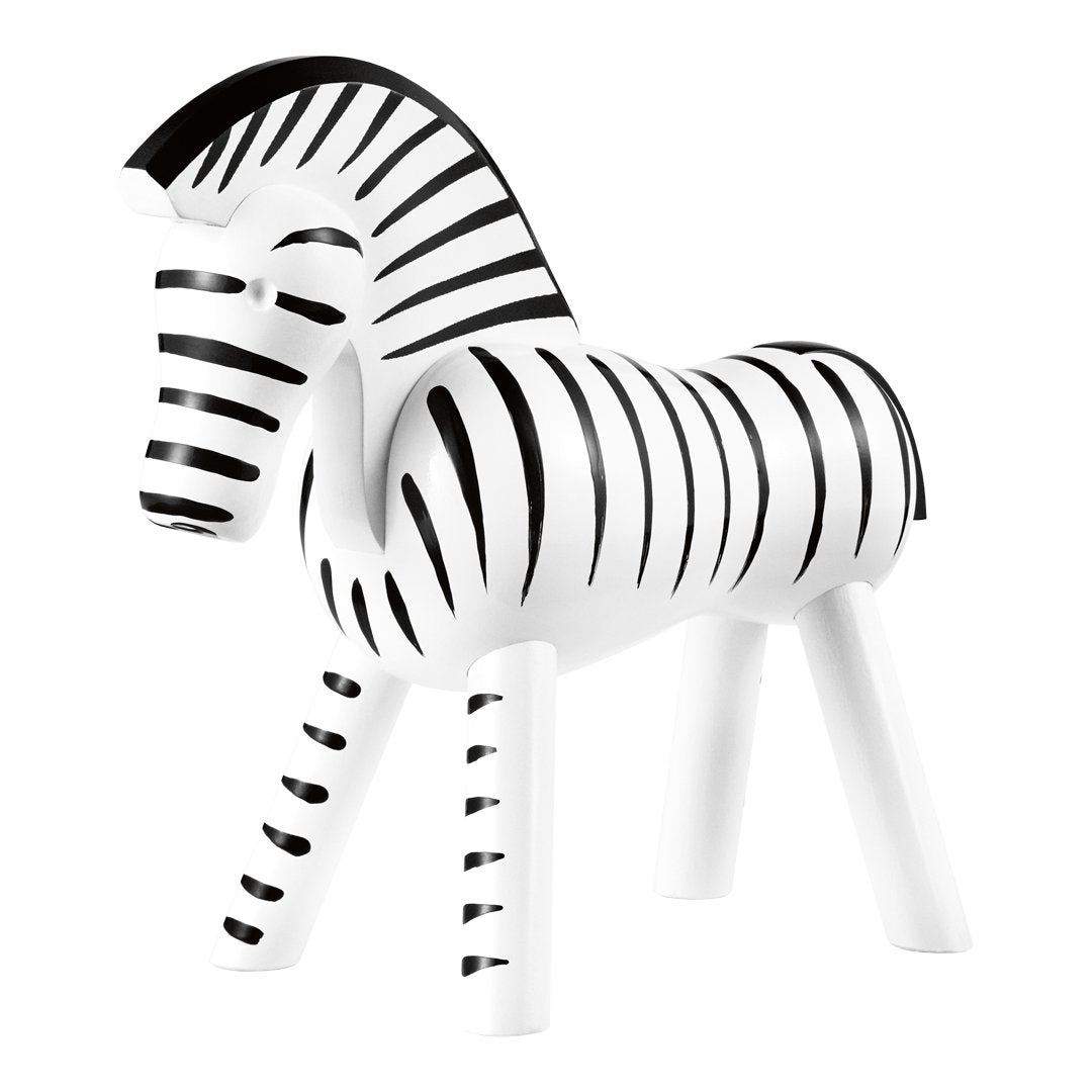 Black and white striped decorative zebra figurine with sleek, modern design and playful pattern.