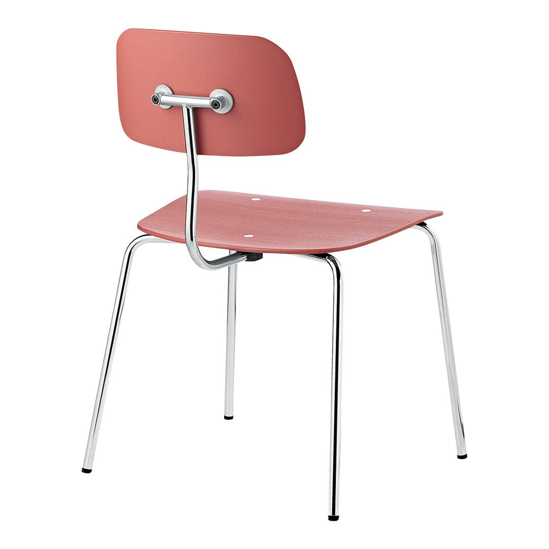 Stylish pink chair with a smooth finish and minimalist chrome legs, perfect for modern decor.