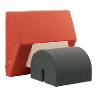 Orange and cream geometric pattern with a green curved accent, showcasing a modern design. Ideal for contemporary decor.