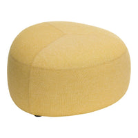 Yellow textured pouf with a soft, rounded shape and subtle geometric pattern for versatile decor.