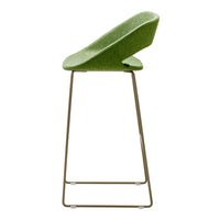 Green upholstered bar stool with a sleek, modern design and metal frame.