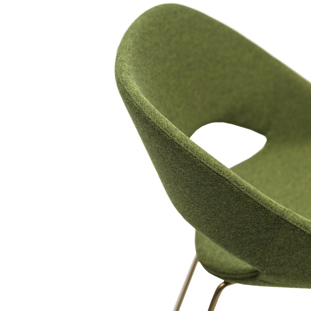 Green upholstered chair with a sleek, modern design and subtle textured pattern. Perfect for adding style to any space.