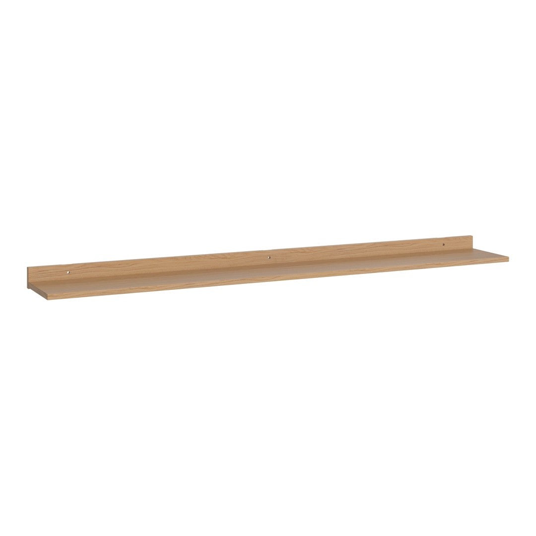 Light wood floating shelf with a smooth, natural finish, perfect for modern decor and minimalist styling.