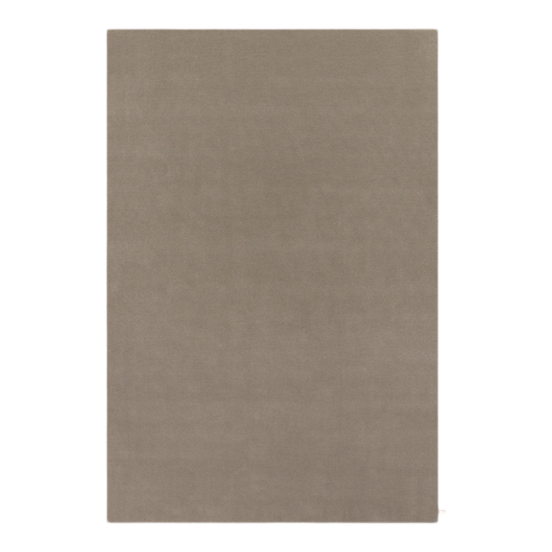 Solid taupe area rug with a smooth texture, perfect for modern and minimalist home decor.