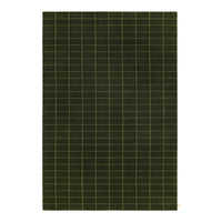 Green rug with a grid pattern featuring thin yellow lines, perfect for modern decor.