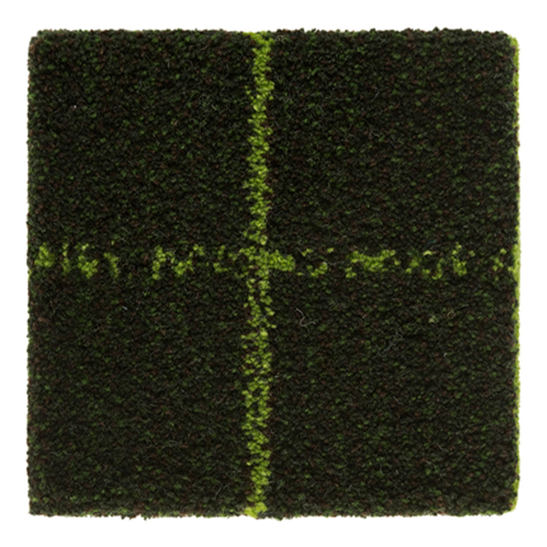 Textured square in deep green with a vibrant lime green cross pattern. Ideal for modern decor.