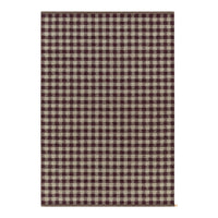 Dark burgundy and cream gingham check pattern on a textured fabric. Perfect for home decor and crafting projects.
