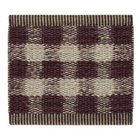 Burgundy and cream checkered pattern with a textured weave, featuring contrasting dark stripes around the edges.