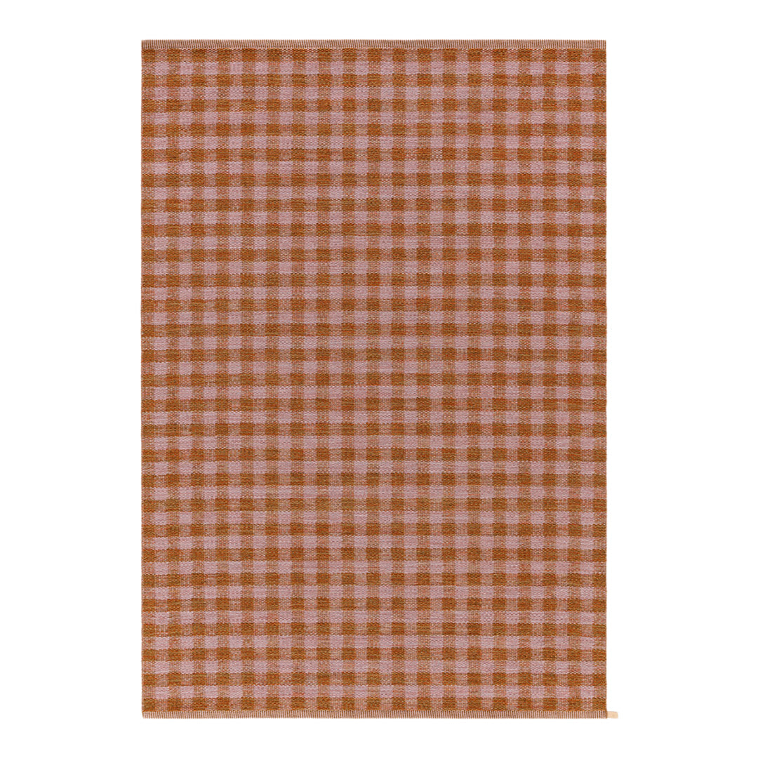 Rustic brown and light pink gingham pattern textile, perfect for home decor and crafts.