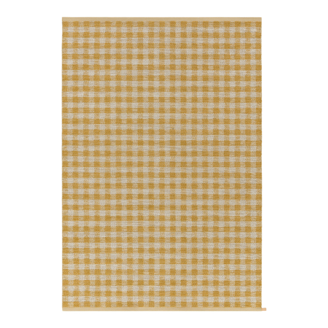 Yellow and white checkered pattern fabric, perfect for home decor or crafting projects.