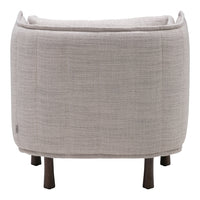 Soft beige upholstery with textured pattern and dark wooden legs, perfect for modern home decor.