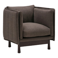 Stylish dark brown upholstered chair with a quilted pattern and minimalist design. Perfect for modern interiors.