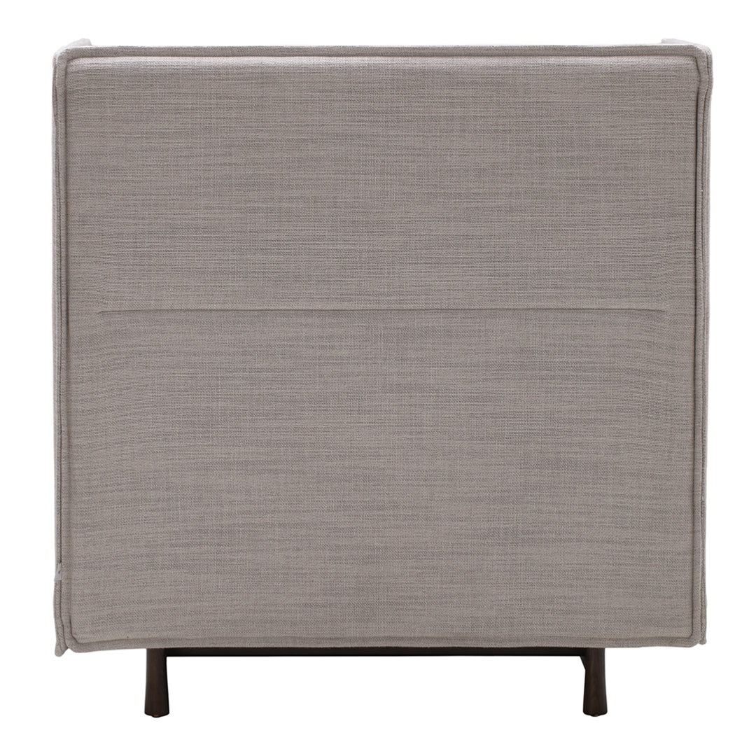 Gray fabric ottoman with a smooth textured pattern and sleek black metal legs. Perfect for modern interior decor.