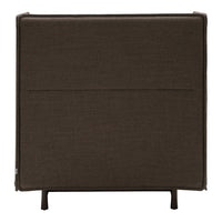 Dark brown fabric rectangular stool with a clean, minimalist design and black metal legs.
