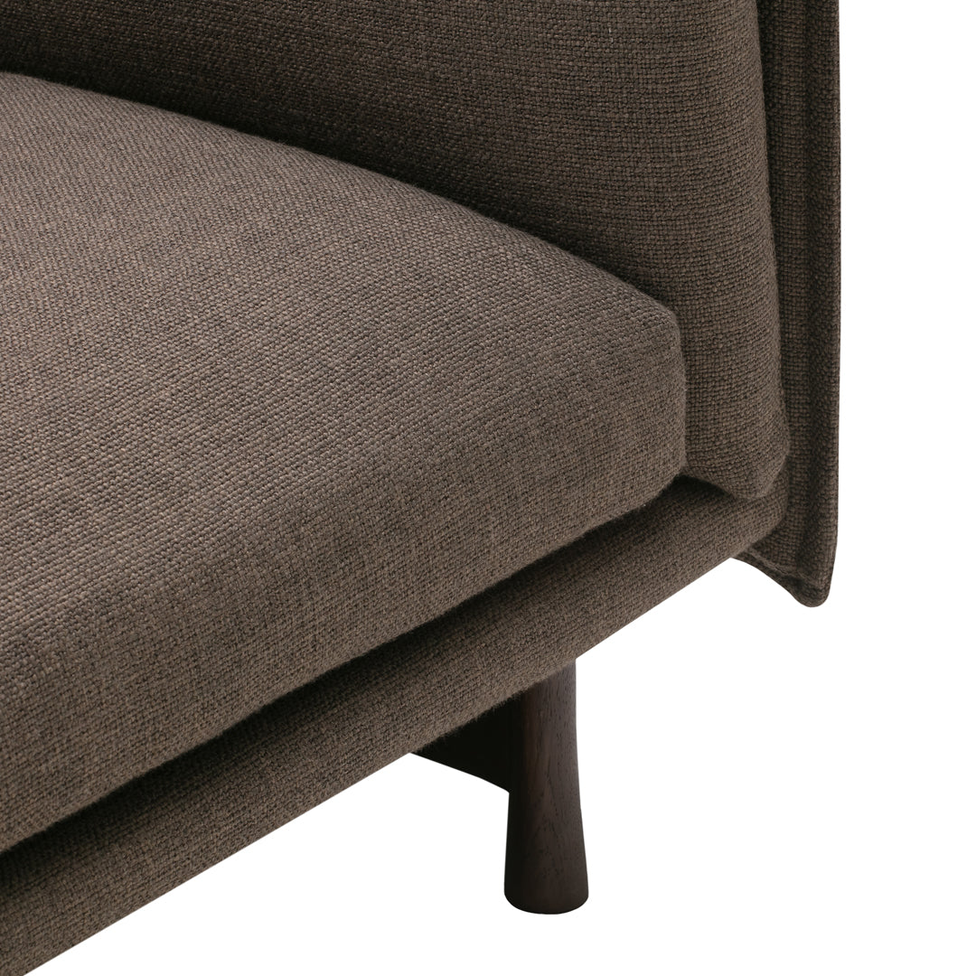 Brown textured fabric upholstery with a clean, modern design and sleek wooden legs. Perfect for contemporary décor.
