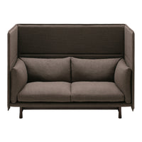 Brown upholstered sofa with a sleek design and textured fabric, featuring solid color without patterns.