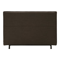 Dark brown upholstered headboard with a subtle texture and clean lines, mounted on slim black legs.