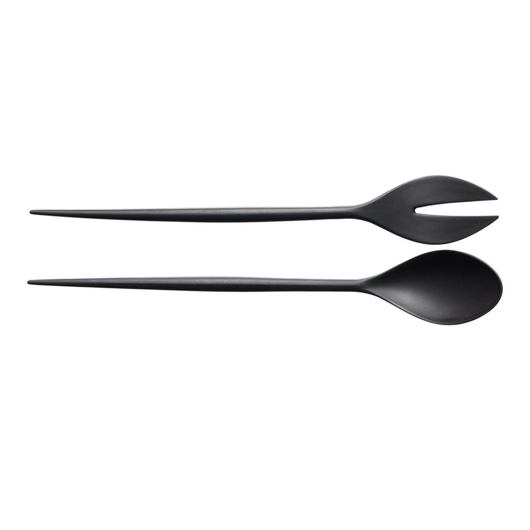Set of two sleek black serving utensils with modern, minimalistic design and smooth matte finish.
