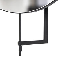 Sleek silver mirror with a matte black stand, featuring modern geometric shapes and clean lines.
