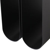 Sleek black metal bookends with a smooth, minimalist design and rounded edges for modern decor.