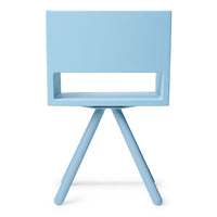 Light blue modern side table with a sleek, minimalist design and three tapered legs. Ideal for contemporary decor.