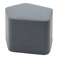 Hexagon-shaped ottoman in a soft, textured light blue fabric. Modern design perfect for contemporary spaces.