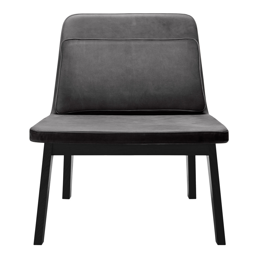 Stylish black chair with a sleek grey upholstered seat and a minimalist design, perfect for modern interiors.