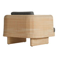 Textured natural rattan in warm beige with a contrasting dark gray cushion, perfect for modern home decor.