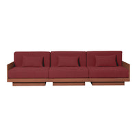 Modern burgundy sofa with a sleek, minimalist design and smooth fabric upholstery. Perfect for contemporary living spaces.