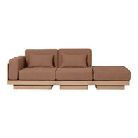 Modern sofa featuring a rich brown fabric upholstery and a clean, minimalist design. Ideal for contemporary spaces.