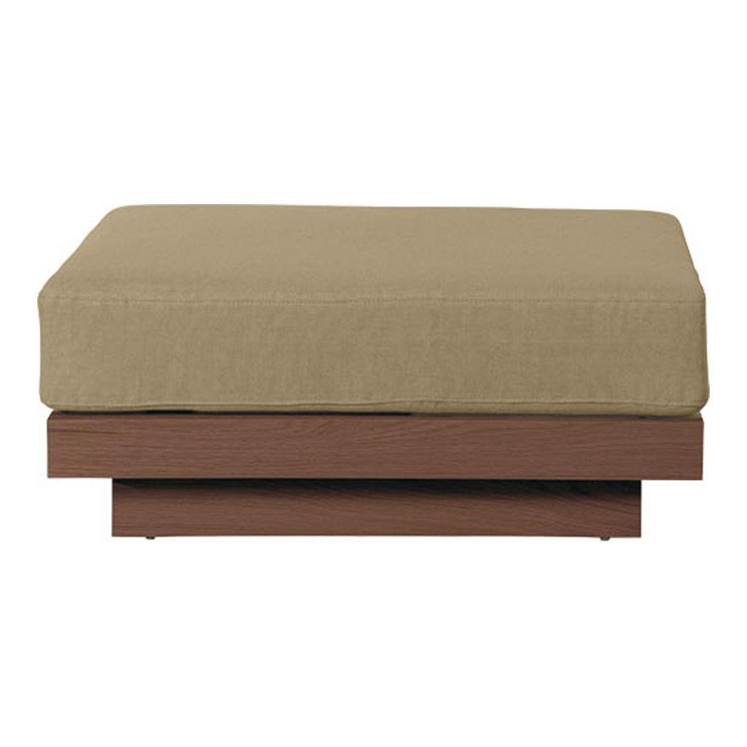 Beige cushion on a dark wood base, featuring a smooth, clean design with a minimalist style. Perfect for modern decor.