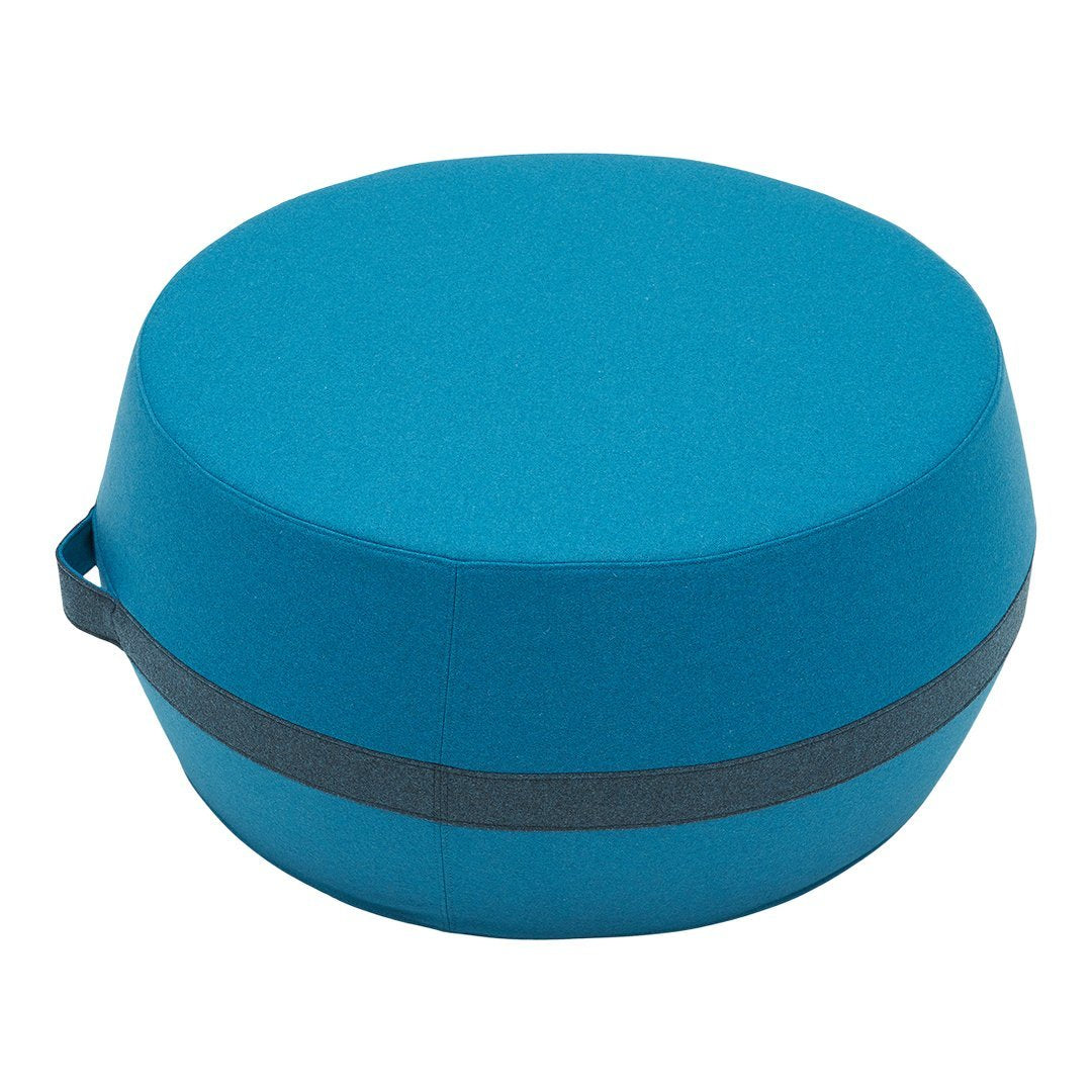 Turquoise round container with a solid color and a stylish gray band. Ideal for modern storage solutions.
