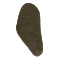 Dark olive green fuzzy insole with a smooth, contoured shape. Perfect for added comfort and warmth.