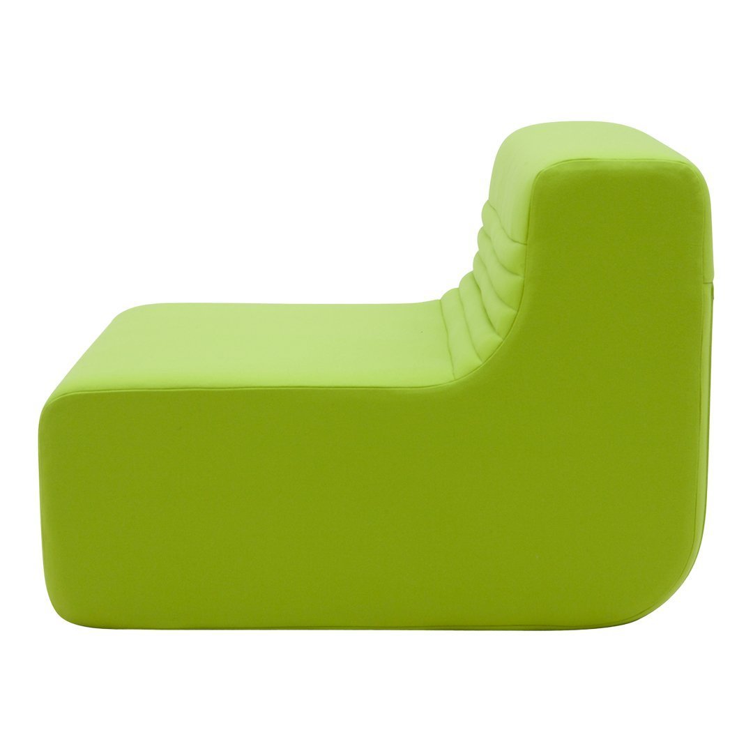 Vibrant lime green lounge chair with smooth lines and subtle ribbed pattern, perfect for modern decor.